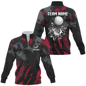 Black and Red Camo pattern Quarter zip golf sweatshirt custom team golf sweater, cool golf gifts NQS9185