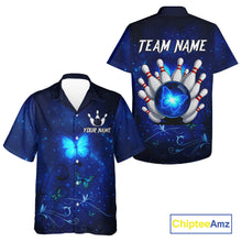 Load image into Gallery viewer, Blue galaxy Butterfly Bowling Hawaiian Shirt Custom Butterfly Team bowling button up shirt NQS11268
