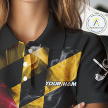 Load image into Gallery viewer, Smoke Maryland Flag Black Golf Polo shirts for Women Custom patriotic Team Ladies Golf Outfit NQS11467