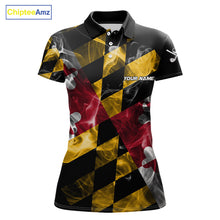 Load image into Gallery viewer, Smoke Maryland Flag Black Golf Polo shirts for Women Custom patriotic Team Ladies Golf Outfit NQS11467