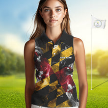 Load image into Gallery viewer, Smoke Maryland Flag Black Sleeveless Golf tops Custom patriotic Team Ladies Golf Outfit NQS11467