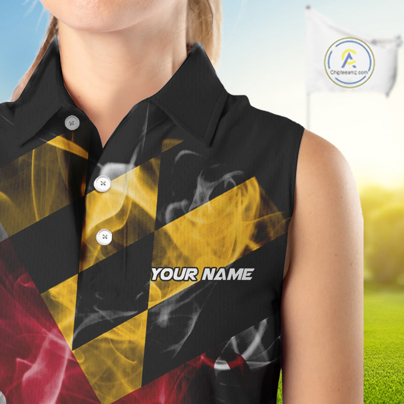 Smoke Maryland Flag Black Sleeveless Golf tops Custom patriotic Team Ladies Golf Outfit NQS11467