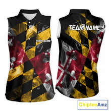 Load image into Gallery viewer, Smoke Maryland Flag Black Sleeveless Golf tops Custom patriotic Team Ladies Golf Outfit NQS11467