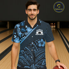 Load image into Gallery viewer, Black and Blue tribal pattern tropical Bowling Hawaiian Shirts Custom Team Bowling Jerseys NQS11468