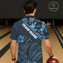 Load image into Gallery viewer, Black and Blue tribal pattern tropical Bowling Hawaiian Shirts Custom Team Bowling Jerseys NQS11468