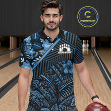 Load image into Gallery viewer, Black and Blue tribal pattern Bowling Polo, 1/4 zip Shirts For Men Custom Team Bowling Jerseys NQS11468