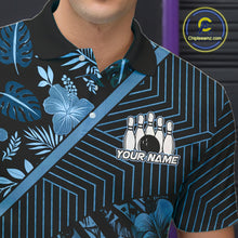 Load image into Gallery viewer, Black and Blue tribal pattern Bowling Polo, 1/4 zip Shirts For Men Custom Team Bowling Jerseys NQS11468