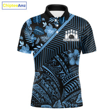 Load image into Gallery viewer, Black and Blue tribal pattern Bowling Polo, 1/4 zip Shirts For Men Custom Team Bowling Jerseys NQS11468