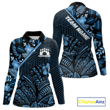 Load image into Gallery viewer, Black and Blue tribal pattern Bowling Polo, 1/4 zip Shirts For Women Custom Team Bowling Jerseys NQS11468
