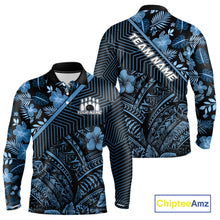 Load image into Gallery viewer, Black and Blue tribal pattern Bowling Polo, 1/4 zip Shirts For Men Custom Team Bowling Jerseys NQS11468