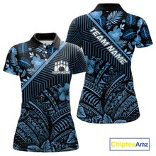 Load image into Gallery viewer, Black and Blue tribal pattern Bowling Polo, 1/4 zip Shirts For Women Custom Team Bowling Jerseys NQS11468