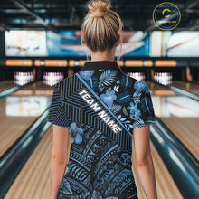 Load image into Gallery viewer, Black and Blue tribal pattern Bowling Polo, 1/4 zip Shirts For Women Custom Team Bowling Jerseys NQS11468