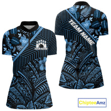 Load image into Gallery viewer, Black and Blue tribal pattern Bowling Polo, 1/4 zip Shirts For Women Custom Team Bowling Jerseys NQS11468