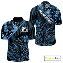 Load image into Gallery viewer, Black and Blue tribal pattern Bowling Polo, 1/4 zip Shirts For Men Custom Team Bowling Jerseys NQS11468