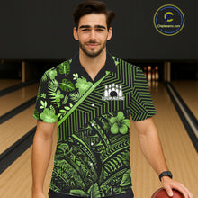Load image into Gallery viewer, Black and Green tribal pattern tropical Bowling Hawaiian Shirts Custom Team Bowling Jerseys NQS11469