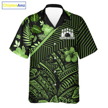 Load image into Gallery viewer, Black and Green tribal pattern tropical Bowling Hawaiian Shirts Custom Team Bowling Jerseys NQS11469