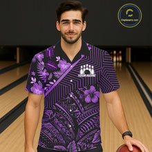 Load image into Gallery viewer, Black and Purple tribal pattern tropical Bowling Hawaiian Shirts Custom Team Bowling Jerseys NQS11470