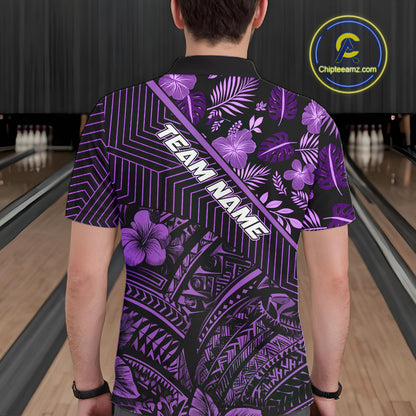 Black and Purple tribal pattern Bowling Polo, 1/4 zip Shirts For Men Custom Team Bowling Jerseys NQS11470