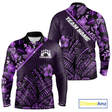 Load image into Gallery viewer, Black and Purple tribal pattern Bowling Polo, 1/4 zip Shirts For Men Custom Team Bowling Jerseys NQS11470
