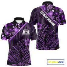 Load image into Gallery viewer, Black and Purple tribal pattern Bowling Polo, 1/4 zip Shirts For Men Custom Team Bowling Jerseys NQS11470