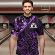 Load image into Gallery viewer, Black and Purple tribal pattern Bowling Polo, 1/4 zip Shirts For Men Custom Team Bowling Jerseys NQS11470