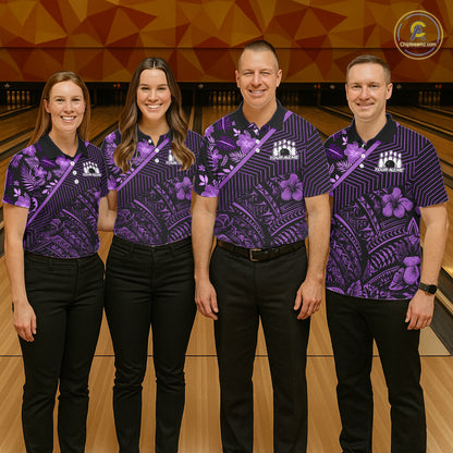 Black and Purple tribal pattern Bowling Polo, 1/4 zip Shirts For Men Custom Team Bowling Jerseys NQS11470