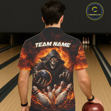 Load image into Gallery viewer, Personalized Skull Hawaiian Bowling Jerseys Custom Black and Orange Bowling Team button up shirt NQS11474