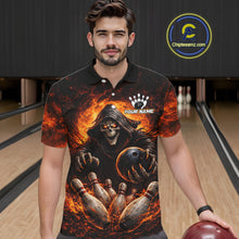 Load image into Gallery viewer, Personalized Skull Bowling Polo, 1/4 zip Jerseys for Men Custom Black and Orange Bowling Team shirts NQS11474