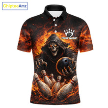 Load image into Gallery viewer, Personalized Skull Bowling Polo, 1/4 zip Jerseys for Men Custom Black and Orange Bowling Team shirts NQS11474