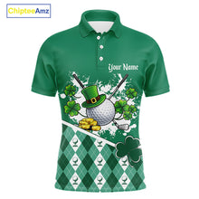 Load image into Gallery viewer, Green argyle pattern St Patrick Golf Polo Golf shirts for Men Custom gifts for the golfer NQS11476