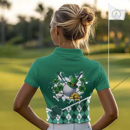 Green argyle pattern St Patrick Golf Polo Golf shirts for Women Custom gifts for the golfer NQS11476