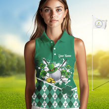 Load image into Gallery viewer, Green argyle pattern St Patrick Sleeveless Golf Polo Golf shirt for Women Custom gifts for the golfer NQS11476