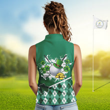 Load image into Gallery viewer, Green argyle pattern St Patrick Sleeveless Golf Polo Golf shirt for Women Custom gifts for the golfer NQS11476