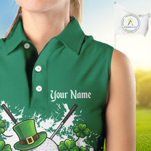 Load image into Gallery viewer, Green argyle pattern St Patrick Sleeveless Golf Polo Golf shirt for Women Custom gifts for the golfer NQS11476