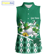 Load image into Gallery viewer, Green argyle pattern St Patrick Sleeveless Golf Polo Golf shirt for Women Custom gifts for the golfer NQS11476