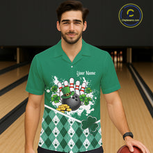 Load image into Gallery viewer, Green argyle pattern St Patrick Hawaiian Bowling Jersey Custom team bowling button up shirt NQS11477