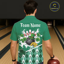Load image into Gallery viewer, Green argyle pattern St Patrick Hawaiian Bowling Jersey Custom team bowling button up shirt NQS11477
