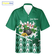 Load image into Gallery viewer, Green argyle pattern St Patrick Hawaiian Bowling Jersey Custom team bowling button up shirt NQS11477