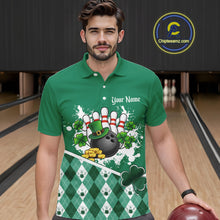 Load image into Gallery viewer, Green argyle pattern St Patrick Bowling Polo, 1/4 zip shirts for Men Custom team bowling jerseys NQS11477