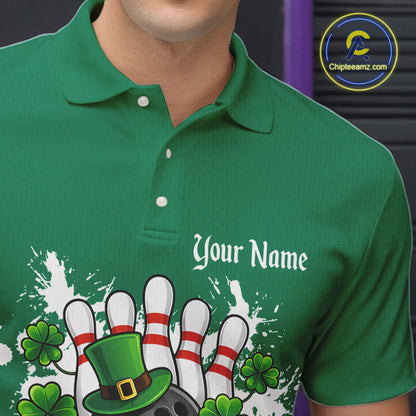 Green argyle pattern St Patrick Bowling Polo, 1/4 zip shirts for Men Custom team bowling jerseys NQS11477