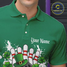 Load image into Gallery viewer, Green argyle pattern St Patrick Bowling Polo, 1/4 zip shirts for Men Custom team bowling jerseys NQS11477