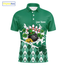 Load image into Gallery viewer, Green argyle pattern St Patrick Bowling Polo, 1/4 zip shirts for Men Custom team bowling jerseys NQS11477