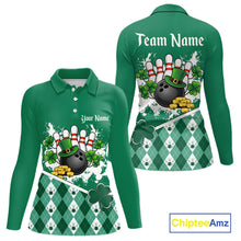Load image into Gallery viewer, Green argyle pattern St Patrick Bowling Polo, 1/4 zip shirts for Women Custom team bowling jerseys NQS11477