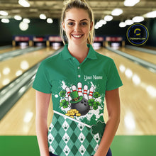 Load image into Gallery viewer, Green argyle pattern St Patrick Bowling Polo, 1/4 zip shirts for Women Custom team bowling jerseys NQS11477
