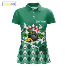 Load image into Gallery viewer, Green argyle pattern St Patrick Bowling Polo, 1/4 zip shirts for Women Custom team bowling jerseys NQS11477