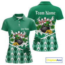 Load image into Gallery viewer, Green argyle pattern St Patrick Bowling Polo, 1/4 zip shirts for Women Custom team bowling jerseys NQS11477