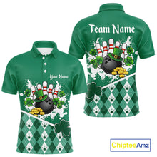 Load image into Gallery viewer, Green argyle pattern St Patrick Bowling Polo, 1/4 zip shirts for Men Custom team bowling jerseys NQS11477