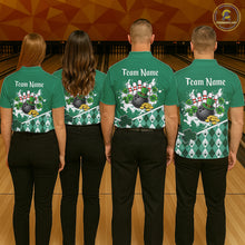 Load image into Gallery viewer, Green argyle pattern St Patrick Bowling Polo, 1/4 zip shirts for Women Custom team bowling jerseys NQS11477