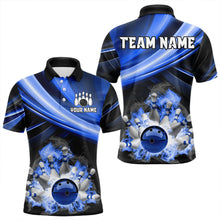 Load image into Gallery viewer, Personalized Black and Blue Smoke Flame Bowling Polo, 1/4 Zip Shirts For Men, cool bowling jerseys NQS9543