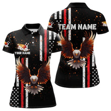Load image into Gallery viewer, Personalized Black American Flag Flame Eagle Bowling Shirts For Women Custom patriotic bowling jerseys NQS9549